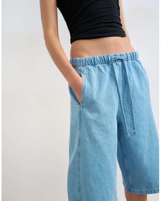 TOPSHOP Blue Denim Pull On Barrel Short