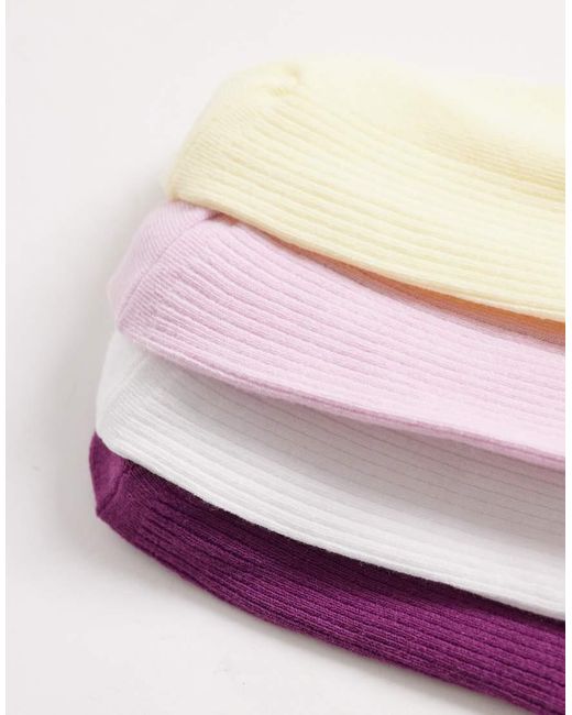 Lindex Purple 4 Pack Lettuce Trim Ribbed Crew Socks