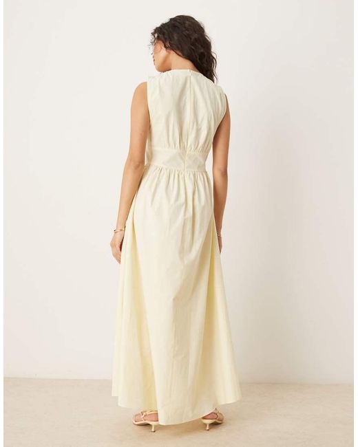 ASOS Natural V Neck Waisted Button Down Midi Dress