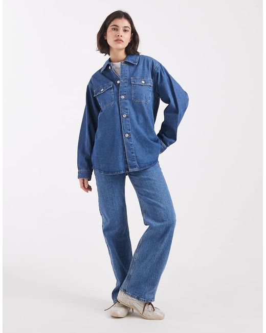 Vero Moda Blue Oversized Pocket Detail Denim Shirt