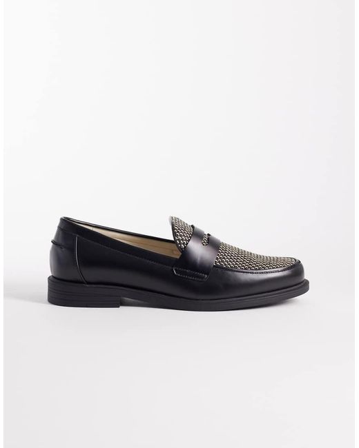ASOS Black Two Tone Penny Loafers With Raffia Detailing for men