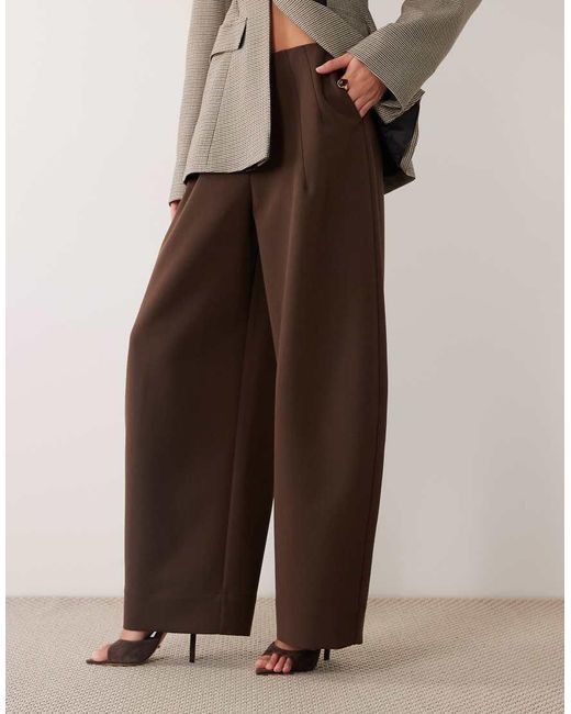 ASOS Brown Clean Waistband Oversized Tailored Barrel Trouser In