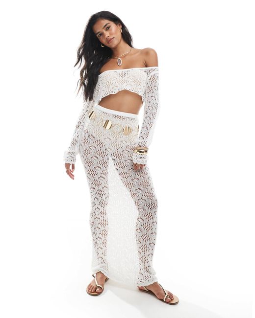 Miss Selfridge White Beach Crochet Maxi Skirt