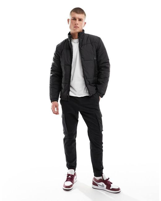 Only & Sons Black Funnel Neck Puffer Jacket for men