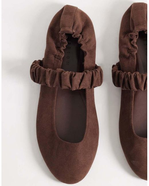 ASOS Brown Lira Scrunch Detail Mary Jane Ballets