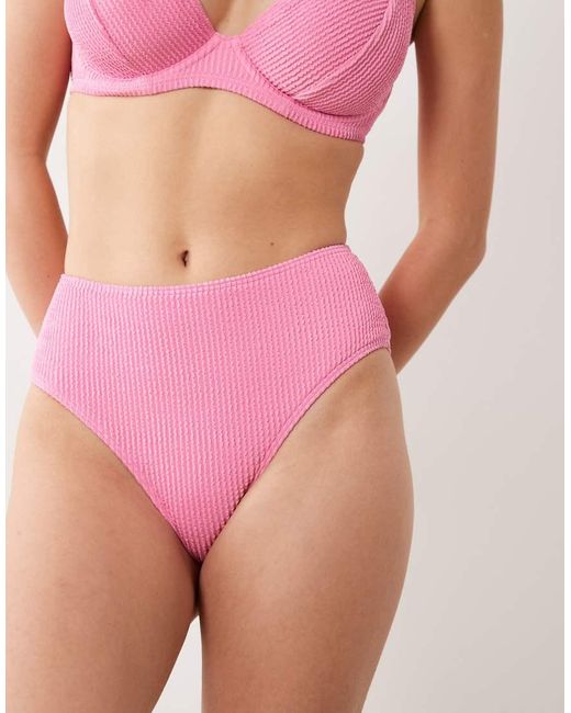 Peek & Beau Pink Crinkle High Waist Bikini Bottom