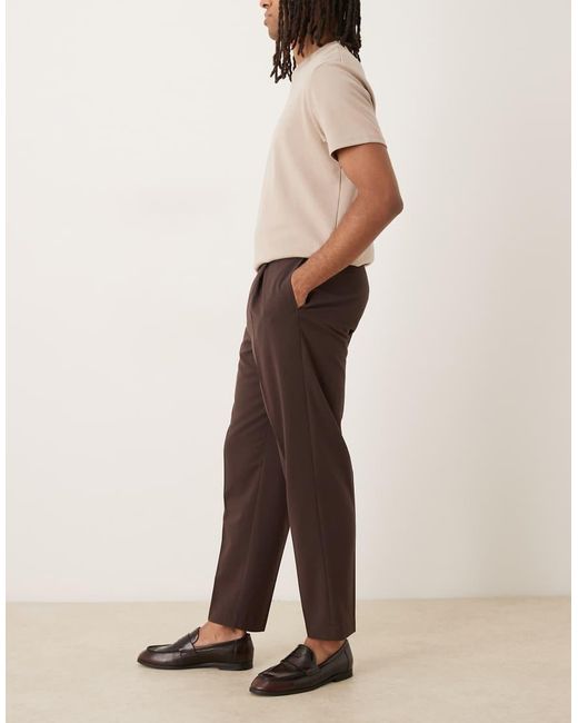 ASOS Brown Smart Relaxed Tapered Chino Trousers With Front Pleats for men