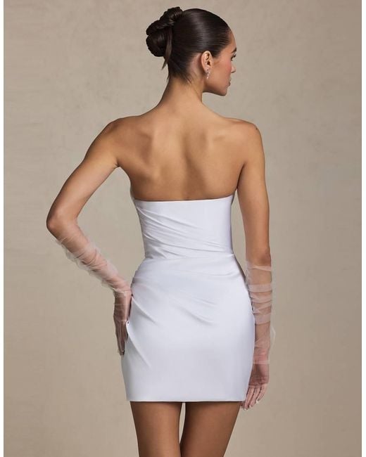 Oh Polly White Ruffle Detail Bandeau Midi Dress