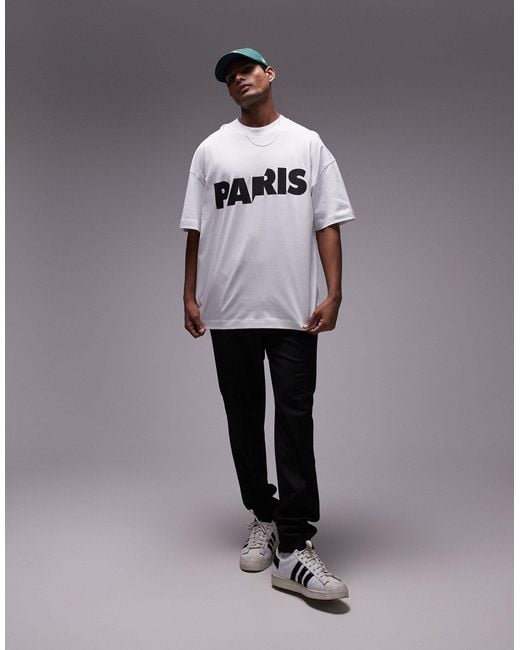 Topman Gray Extreme Oversized Fit T-shirt With Paris Print for men