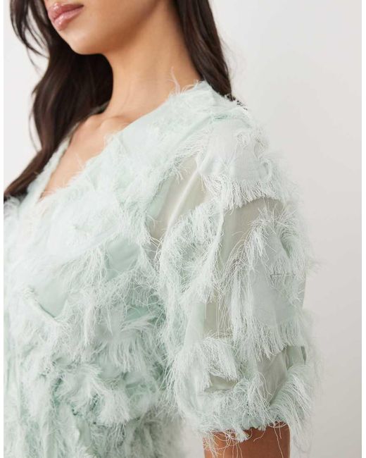 Y.A.S Green Textured V Neck Midi Dress