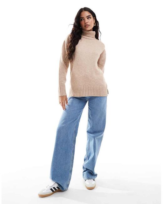 Threadbare Natural Roll Neck Oversized Jumper