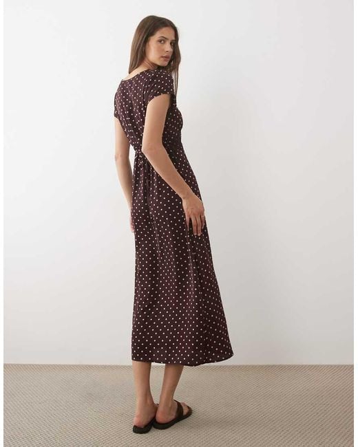 Brave Soul Brown Tie Front Midi Dress With Lace Detailing