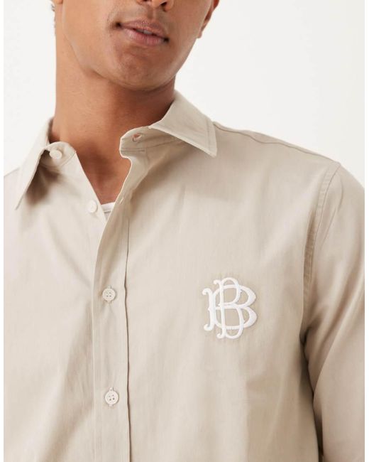 ASOS Natural Shirt With Chest Embroidery for men