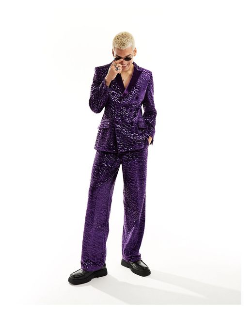 ASOS Purple Super Skinny Velvet Sequin Suit Jacket for men