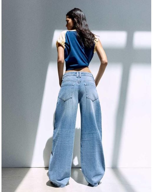 Bershka Blue Low-rise Barrel Jeans
