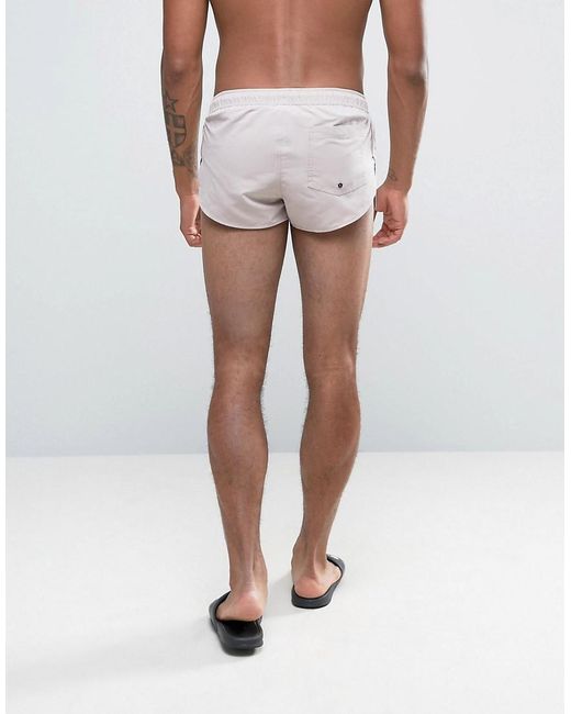 Asos Swim Shorts In Stone With Extreme Side Split In Natural For Men Lyst