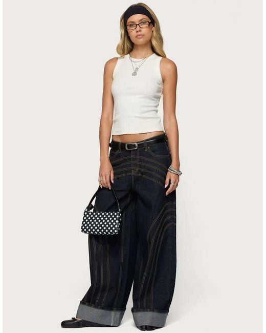 Edikted Black Cuffed Low Rise Wide Leg Jeans