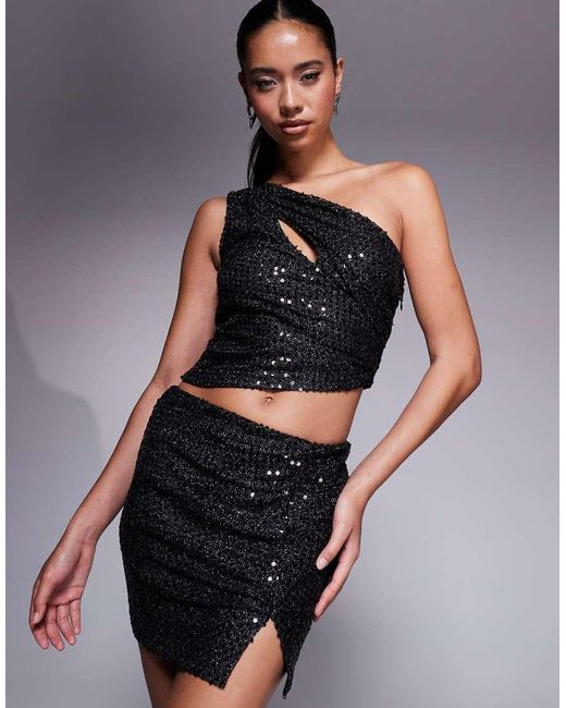 Minifalda Negra Con Detalle De Abertura Fruncida De Lentejuelas De (Parte De Un Conjunto) ASOS de color Blue