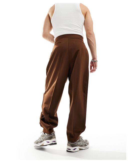 ASOS Brown Balloon Smart Pants With Side Pleats for men