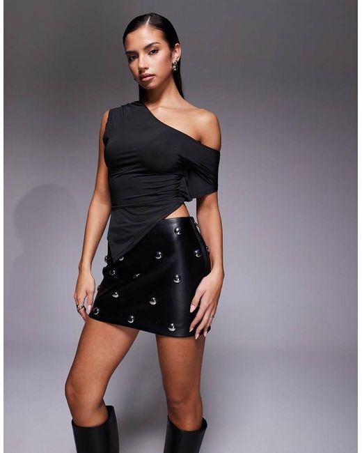 Edikted Black Katan Asymmetric Off Shoulder Top