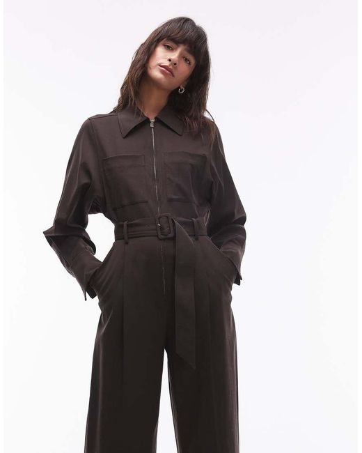& Other Stories Black Wool Blend Long Sleeve Utility Jumpsuit