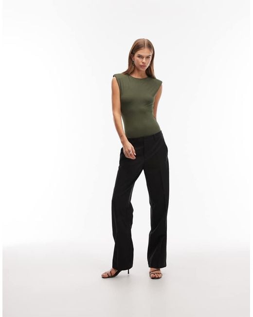 ASOS Green Slinky Sleeveless Shoulder Pad Bodysuit