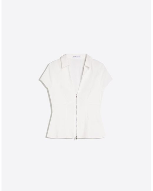 Bershka Blue Short Sleeve Zip Print Shirt