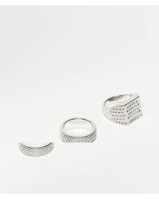 Reclaimed Vintage White Unisex Engraved Signet Ring Pack Set
