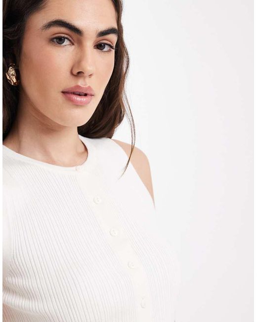 New Look White Ribbed Knitted Button Down Vest