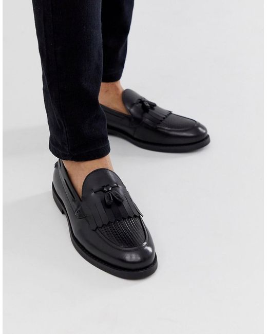 Farah Black Leather Tassel Loafer for men