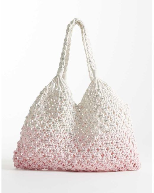 Hollister Pink Ombre Crochet Beach Bag