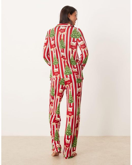 Chelsea Peers Red His & Hers Poly Long Sleeve Camp Collar Pajama Set