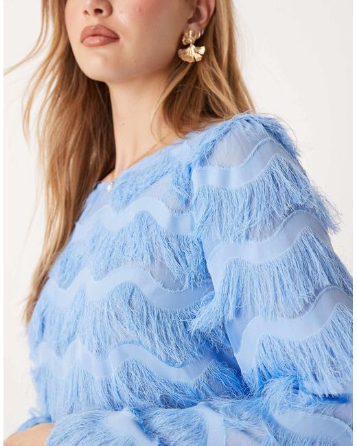 Y.A.S Blue Textured Flared Sleeve Blouse