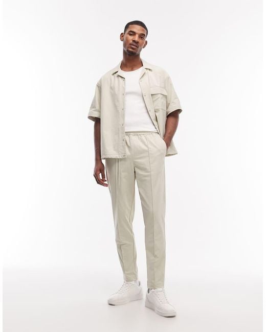 ASOS Natural Motionmax Four Way Stretch Co-Ord Tapered Trousers for men