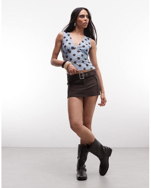 Reclaimed Vintage Blue Polka Dot Print V Neck Tank Top