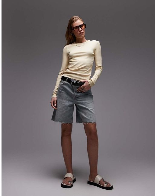 Top A Maniche Lunghe Giallo Latticello A Coste di & Other Stories in Gray