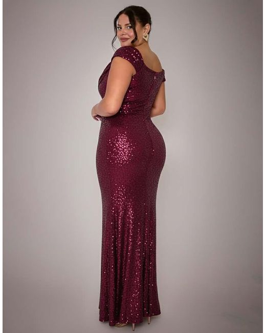 Goddiva Red Cap Sleeve Iridescent Sequin Cowl Maxi Dress