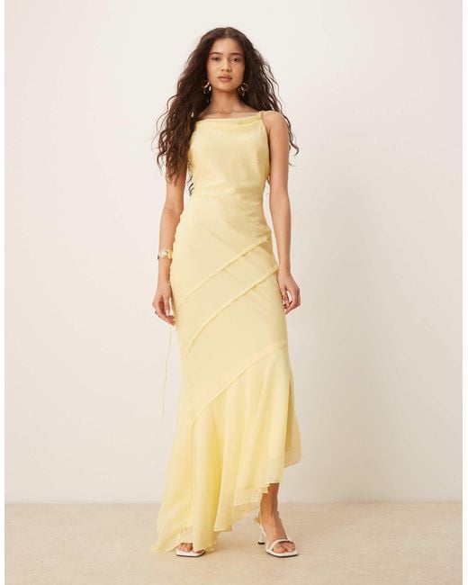 ASOS Natural Soft Cowl Neck Strappy Back Maxi Dress With Seam Detail