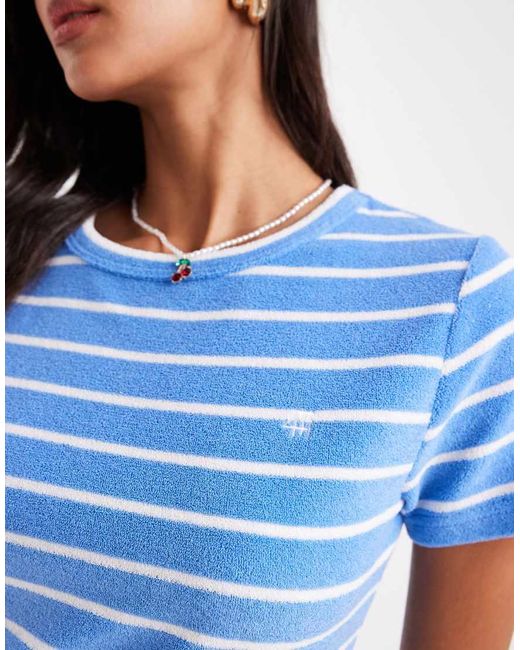 4th & Reckless Gestreept T-Shirt Van Co-Ord Set Van Badstof Met Geborduurd Logo in het Blue
