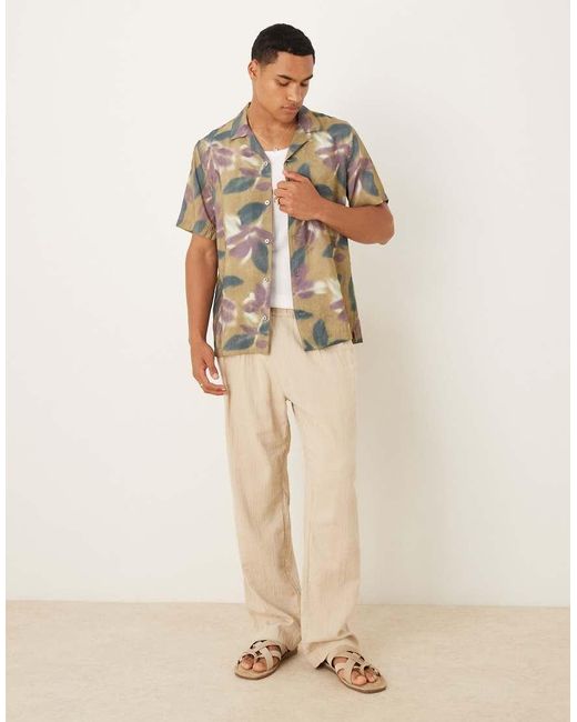 Camicia A Maniche Corte Con Stampa A Fiori di Mango in Brown da Uomo