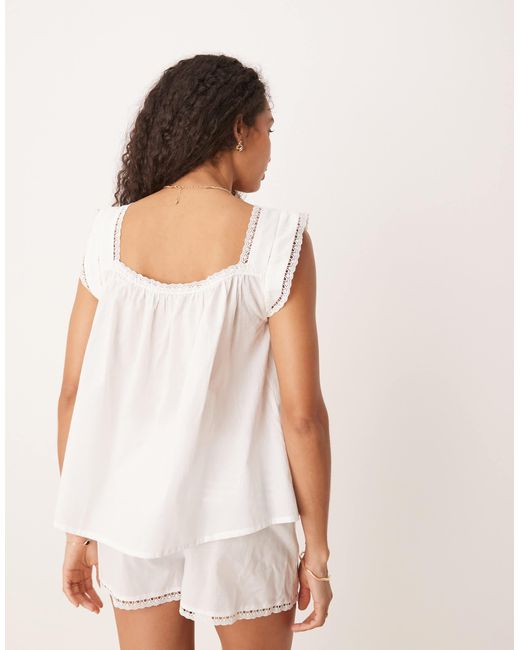 ASOS Brown Square Neck Lace Detail Pajama Set