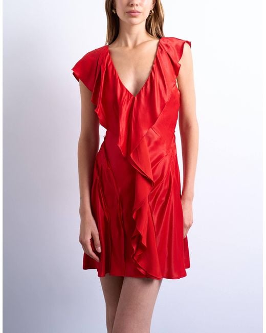 topshop red mini dress Topshop Premium hand knit crochet mini dress in red