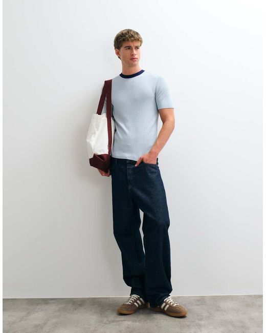 ASOS White Muscle Fit Knitted T Shirt With Contrast Collar for men
