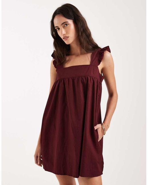 Motel Red Sanaly Poplin Ruffle Sleeve Mini Dress