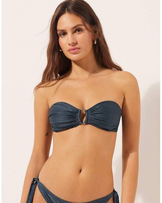 Calzedonia Blue Bandeau Bikini Top Glowing Python