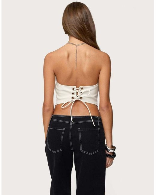 Edikted White Kizzie Faux Leather Halter Top