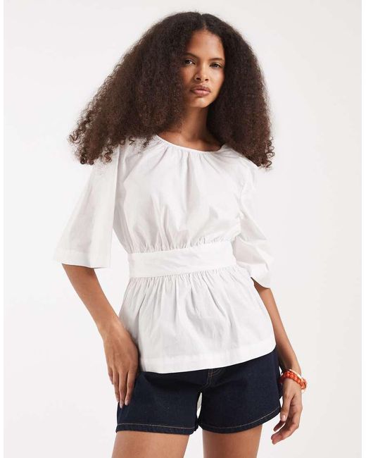Vero Moda White Poplin Low Bow Back Top