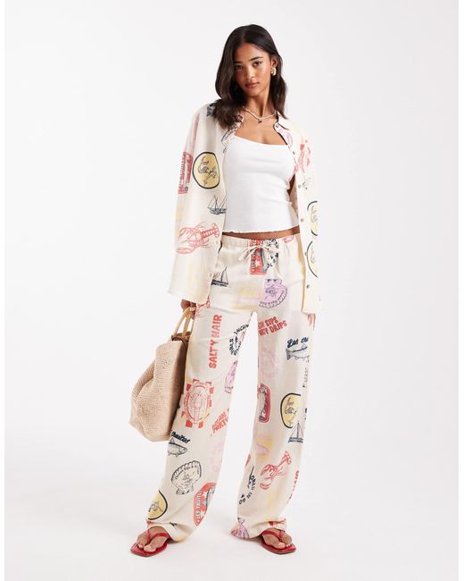 Pull&Bear Natural Printed Summer Trouser Co-ord