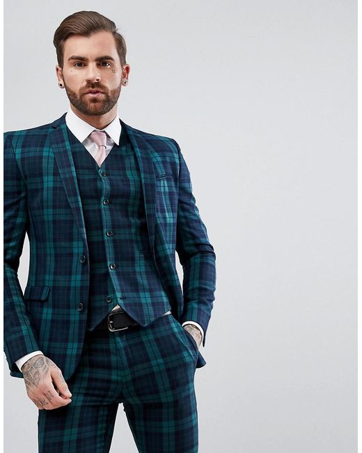 Tartan skinny shop suit