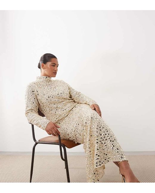 ARRANGE Natural Curve Textural Sequin High Neck Long Sleeve Maxi Dress
